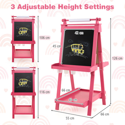 3-in-1 Double-sided Art Easel Foldable Easel for Kids-Pink