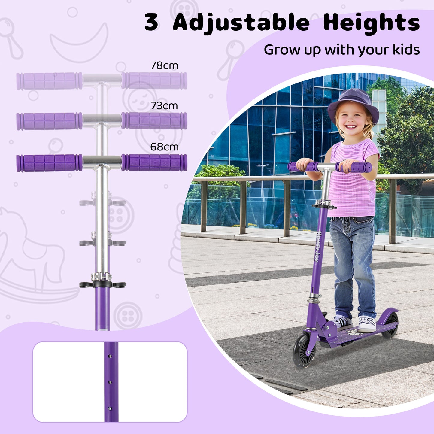 Foldable Kids Scooter Adjustable with Lighted Wheels and Kickstand-Purple