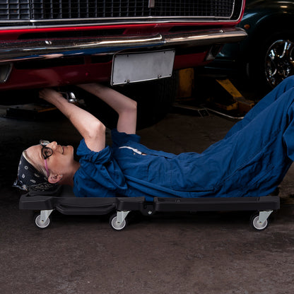 43 Inches Foldable Mechanic Creeper with Padded Headrest and Tool Trays-Black
