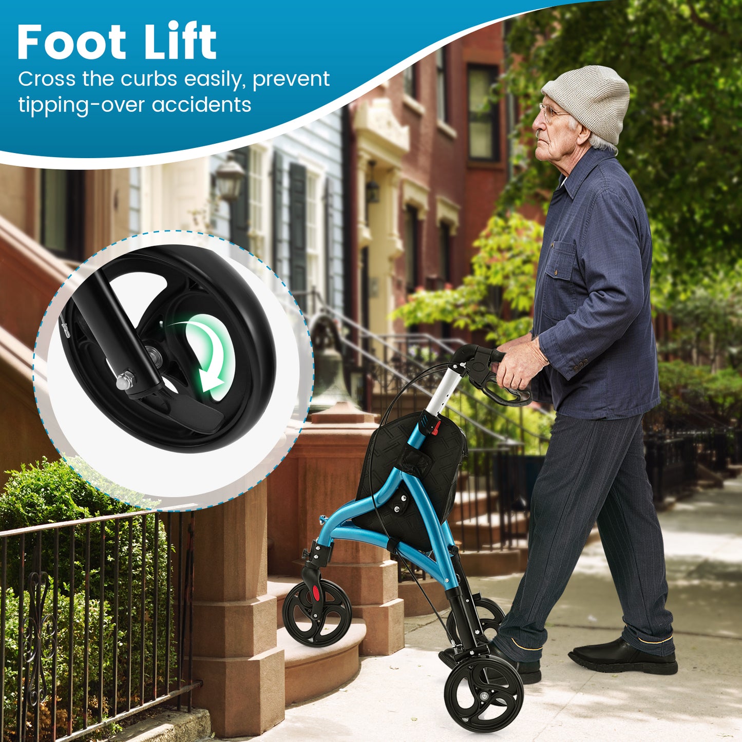 Walker for Seniors Foldable Rollator Walker with Lightweight Aluminum Frame-Blue
