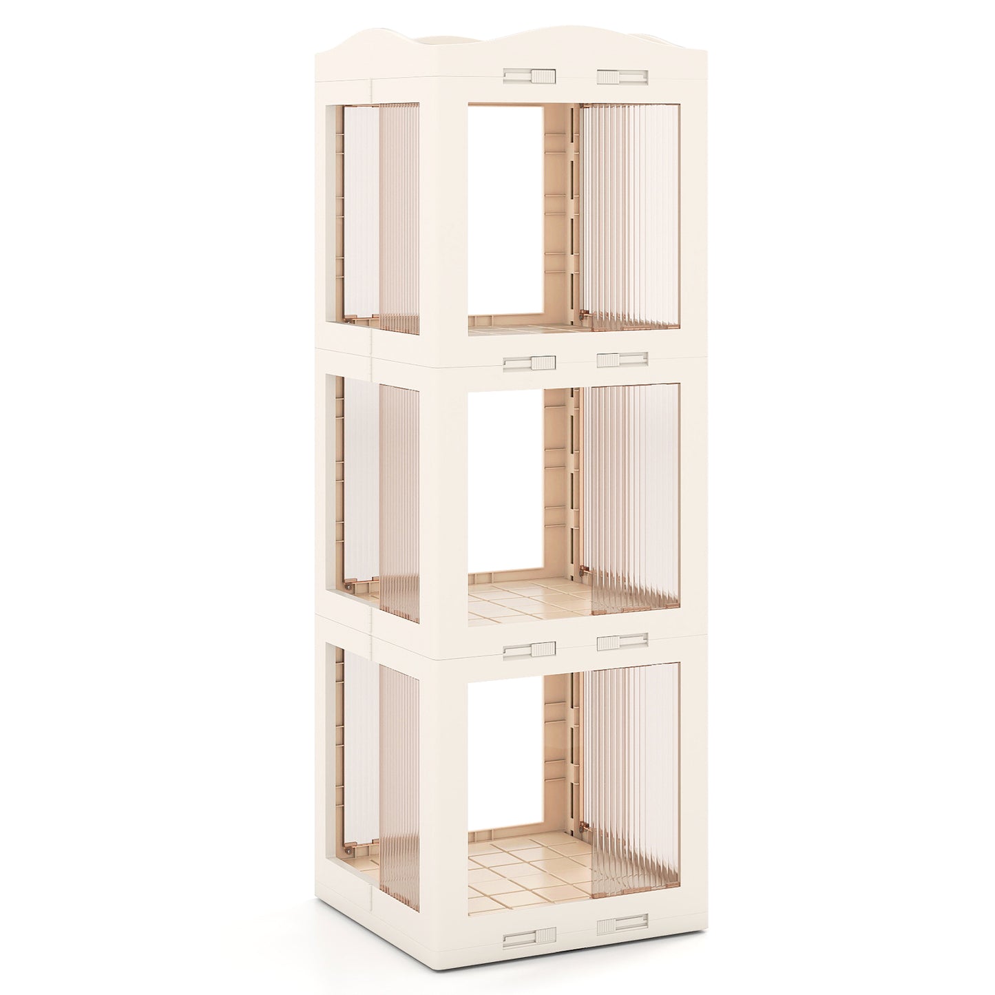 Foldable Rotating Bookshelf 3-Tier Revolving Bookshelf Tower-White