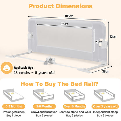 Foldable Toddler Bed Rail with Removable Oxford Cover-White