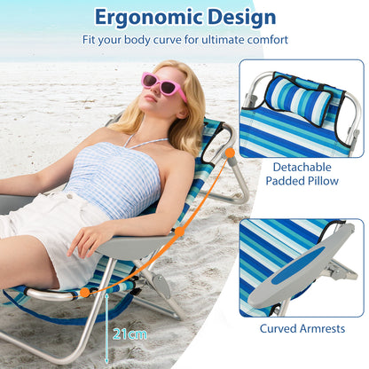 Folding Beach Chair for Adults Lightweight Aluminum Frame with 4-Position Backrest-2 Pack