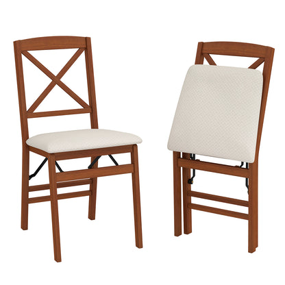 Folding Dining Chairs Set of 2 Kitchen Side Chairs with Padded Seat-Walnut