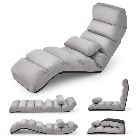 Folding Floor Lazy Sofa Chaise Lounge Sofa with Pillow-Grey