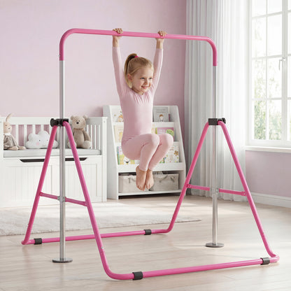 Folding Gymnastics Bar for Kids Height Adjustable Horizontal Kip Training Bar-Pink