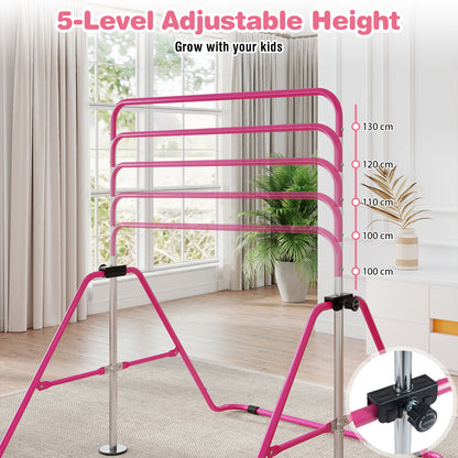 Folding Gymnastics Bar for Kids Height Adjustable Horizontal Kip Training Bar-Pink