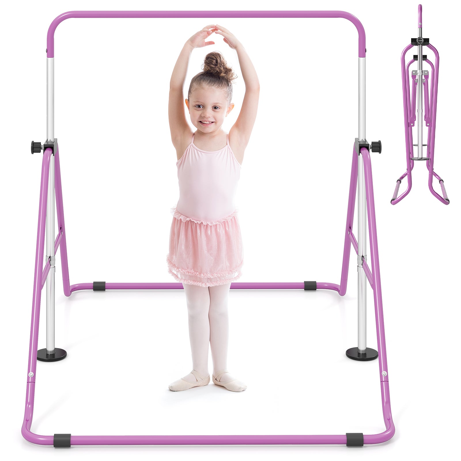 Folding Gymnastics Bar for Kids Height Adjustable Horizontal Kip Training Bar-Purple