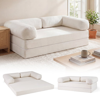 Folding Sofa Bed 4-in-1 Convertible Futon Couch with Comfy Corduroy Cover-Beige