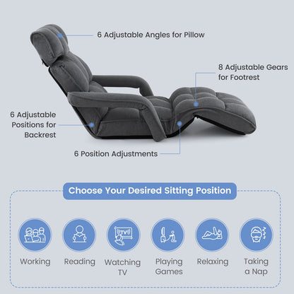 Folding Sofa Bed with 6 Adjustable Positions and 8-Angle Footrest-DarkGrey