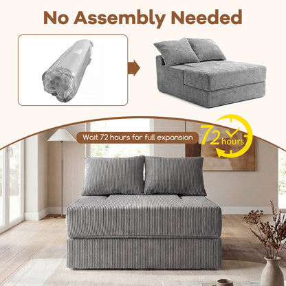 Folding Sofa Bed with Dual Pillows & Machine-Washable Cover for Living Room Bedroom-Grey