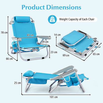 Folding Backpack Beach Chair with 5-Position Backrest for Adults-Blue