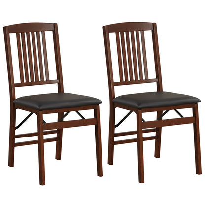 Folding Dining Chairs Set of 2 Upholstered Kitchen Chairs with Padded Seat-Brown