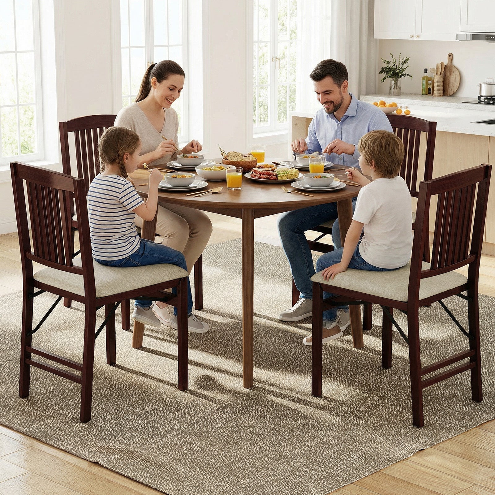 Folding Dining Chairs Set of 2 Upholstered Kitchen Chairs with Padded Seat-White