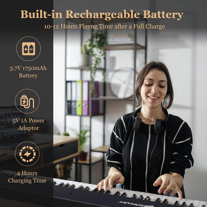 88-Key Folding Electric Piano Keyboard with Full-Size Lighted Key-Black