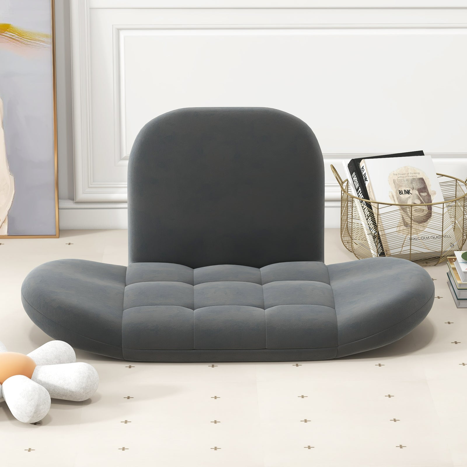 Folding Floor Game Chair with Adjustable Backrest for Adults-Grey