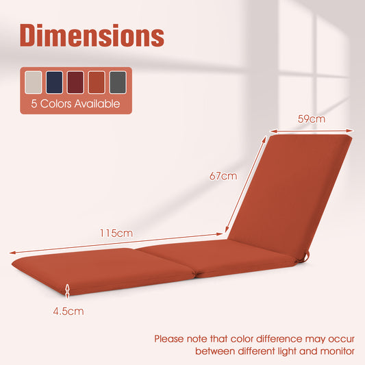 Folding Outdoor Chaise Lounge Cushion Patio Furniture Pad with Straps-Orange-1 Piece