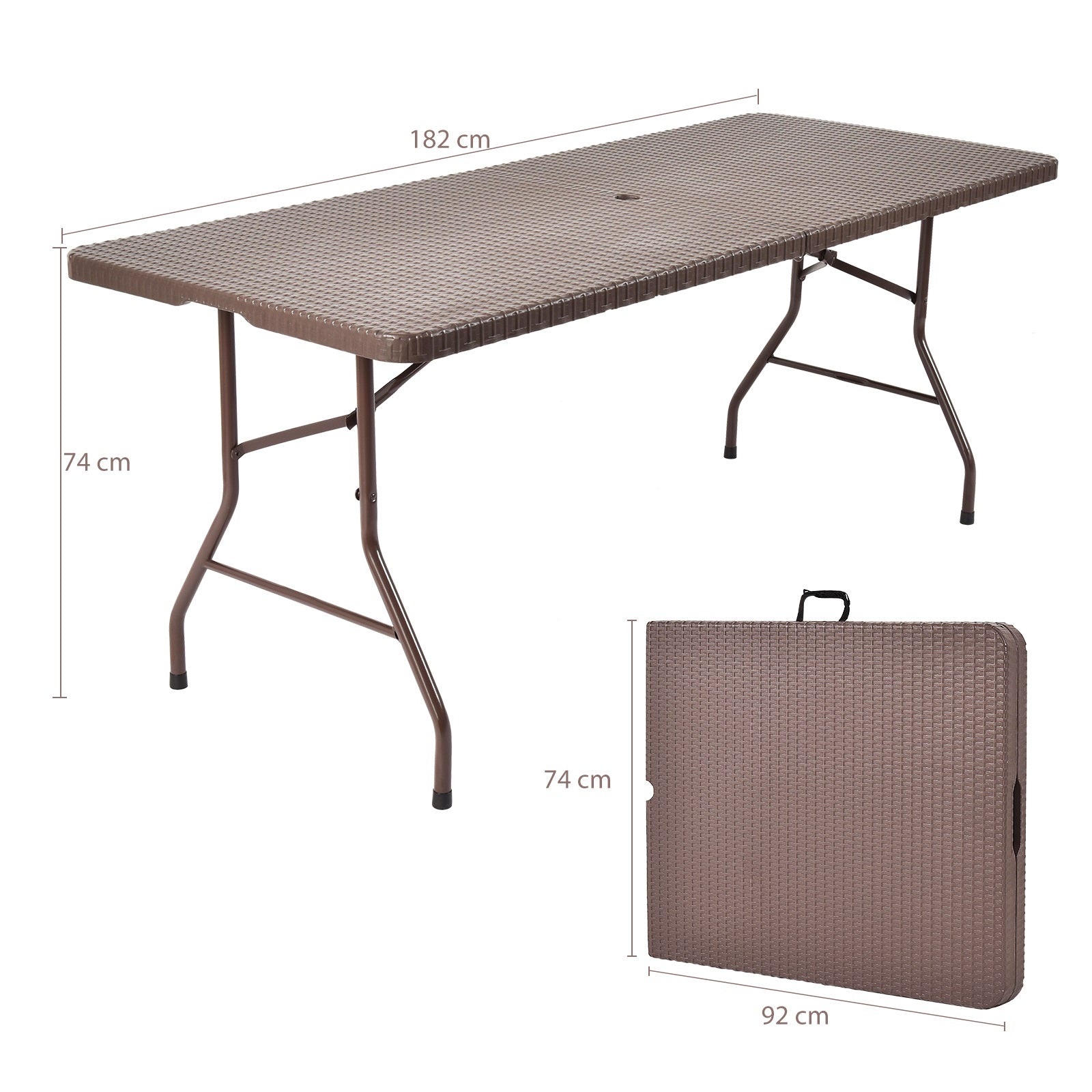 Folding Table Portable Plastic Table with Rattan Design and Umbrella Hole