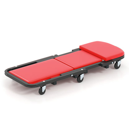 2-in-1 Folding Profile Mechanic Creeper with Padded Seat and 6 Wheels-Red