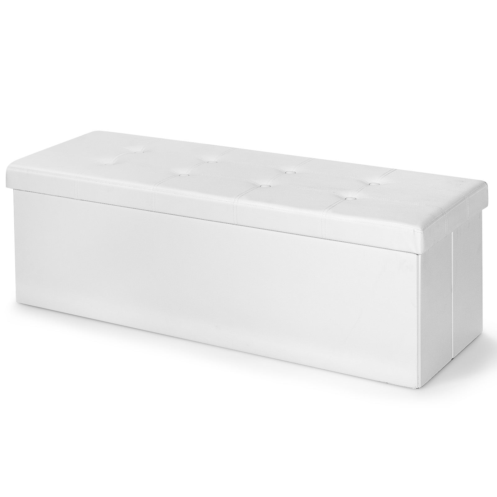 Folding Storage Ottoman Bench with Lid for Living Room-White