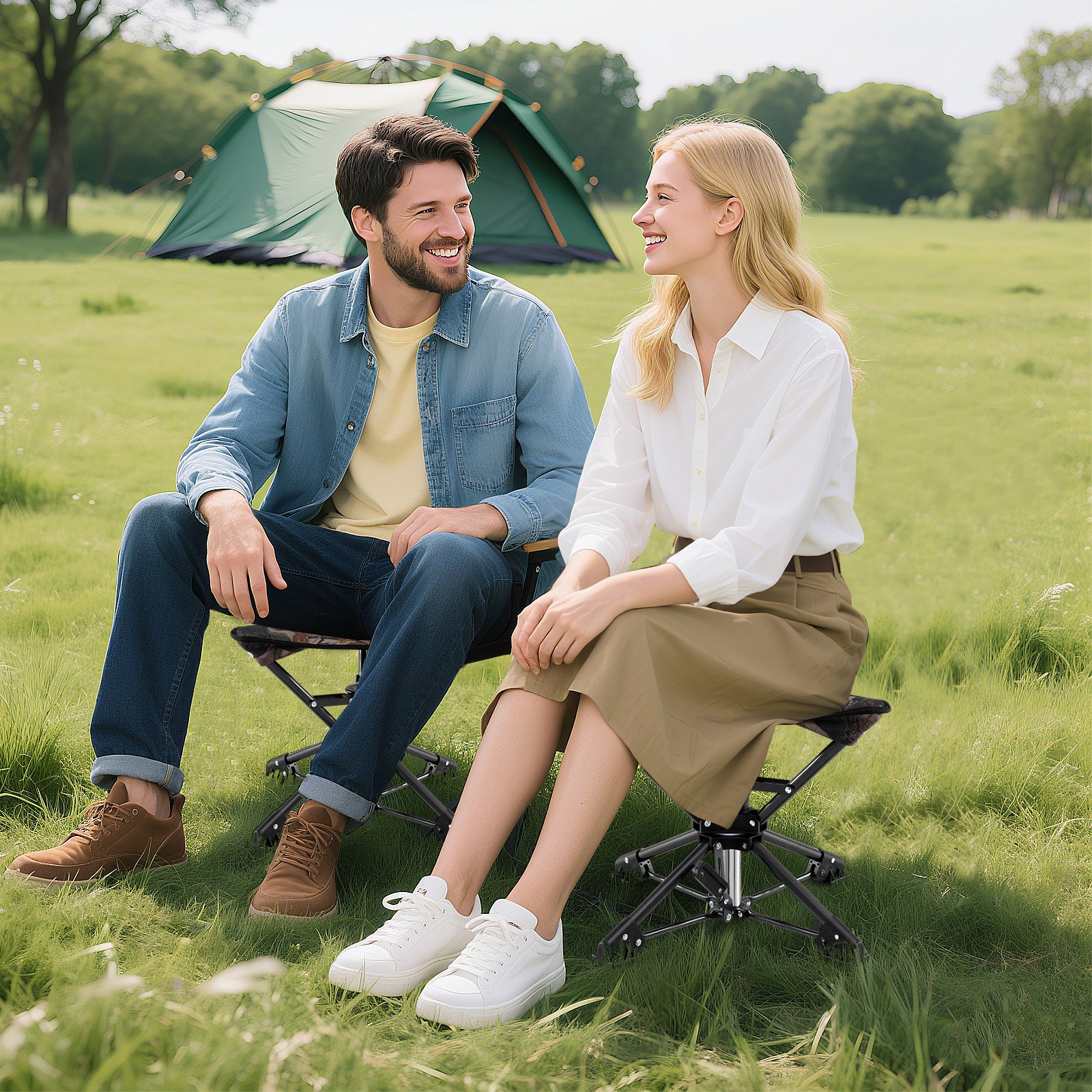 Folding Swivel Camping Hunting Stools with Anti-Sink Feet and Carry Bag-Camouflage