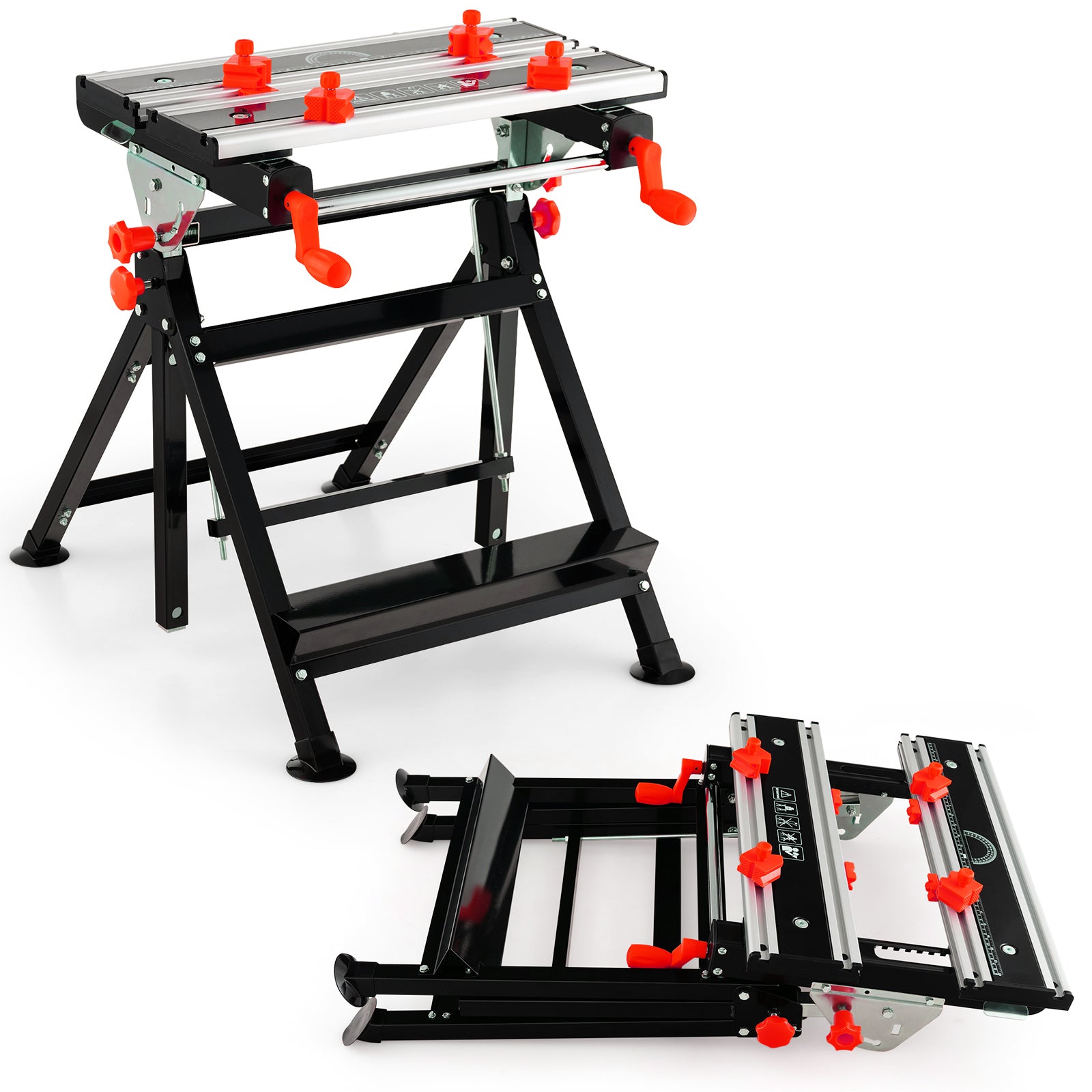 Folding Work Table Portable Workbench with Tiltable Platform-Red