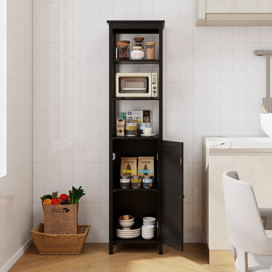 Freestanding Floor Cabinet with 3-Position Middle Panel and Anti-Toppling Mechanism-Black