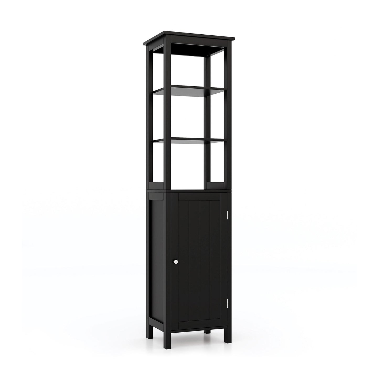 Freestanding Floor Cabinet with 3-Position Middle Panel and Anti-Toppling Mechanism-Black