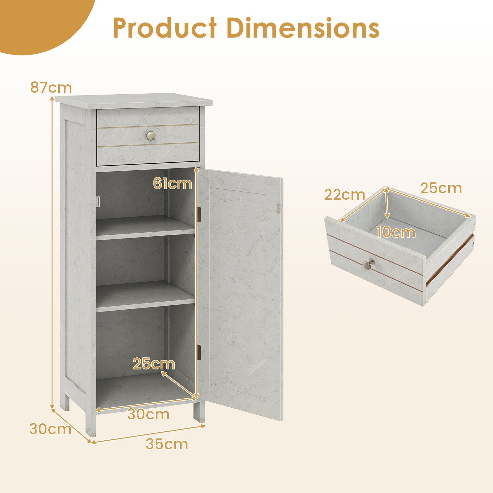 Freestanding Bathroom Storage Cabinet with Door Drawer and Adjustable Shelves-Dark Grey