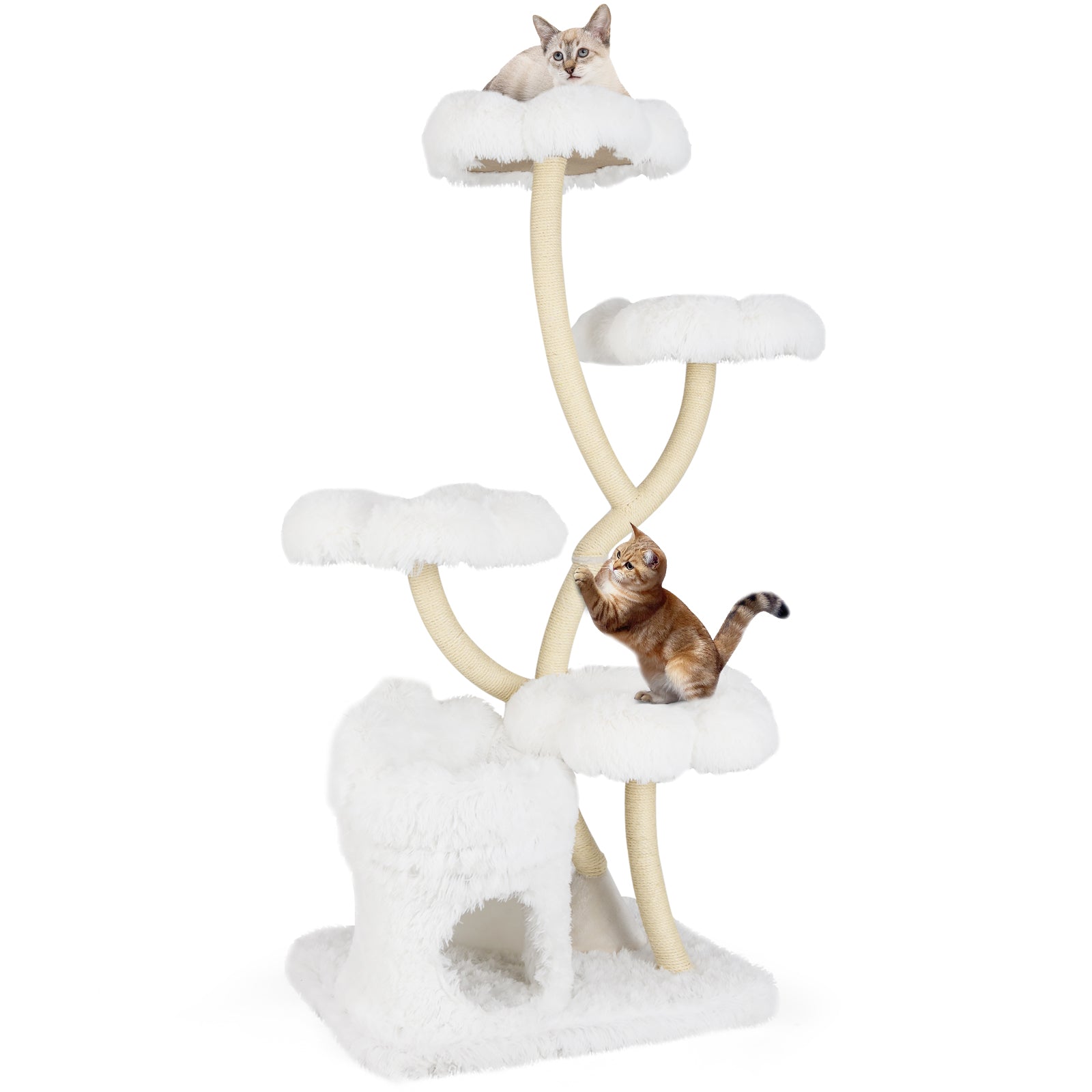 Tall Cat Tree with 4 Flower-shaped Platforms and Sisal Scratching Posts-White