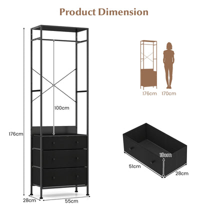 Freestanding Closet Organizer Clothes Rack with Drawers-Black