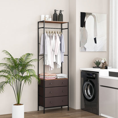Freestanding Closet Organizer Clothes Rack with Drawers-Rustic Brown