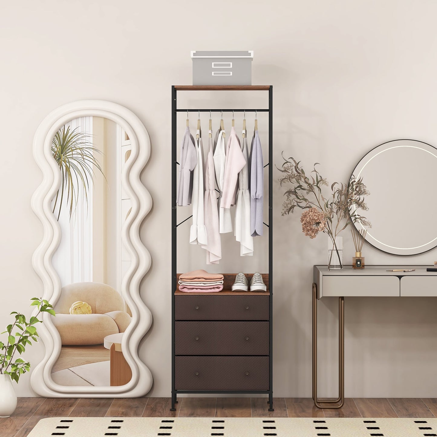 Freestanding Closet Organizer Clothes Rack with Drawers-Rustic Brown