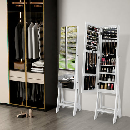 Freestanding Mirror Jewelry Cabinet with Full Length Frameless Mirror-White