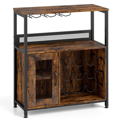 Freestanding Wine Cabinet with Wine Rack and Glass Holder-Coffee