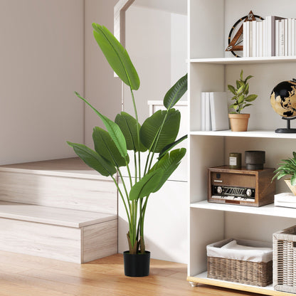 HOMCOM 160cm Tall Artificial Bird of Paradise Plant, Faux Banana Leaf Tree with PEVA Leaves and Flocking, Decorative Palm Tree in Pot for Home Office Decor, Green