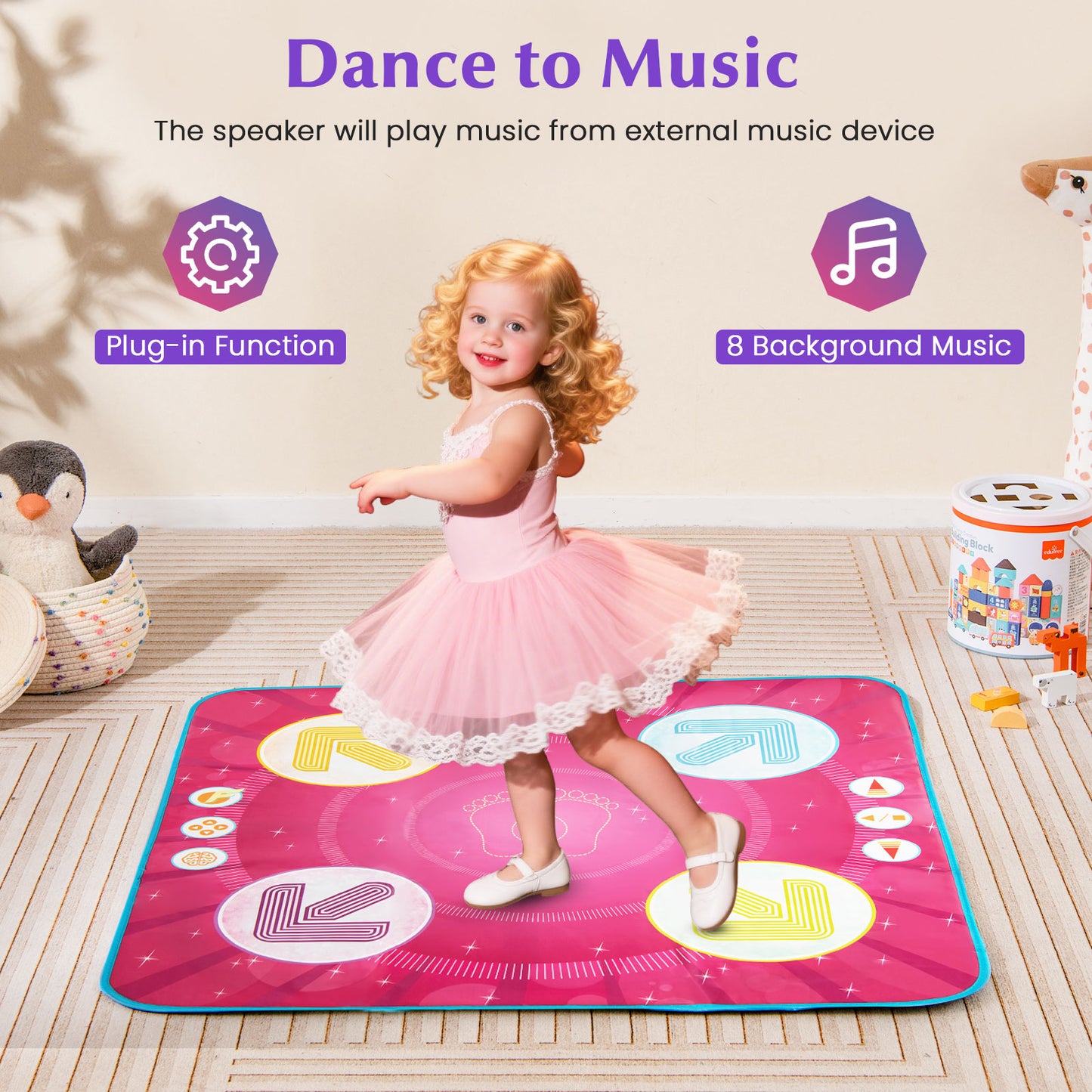 Fun Dance Mat with 8 Background Music and Adjustable Volume for Kids