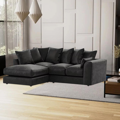 Bracknell Plush Black Velvet Corner Sofa - Right and Left Arm
