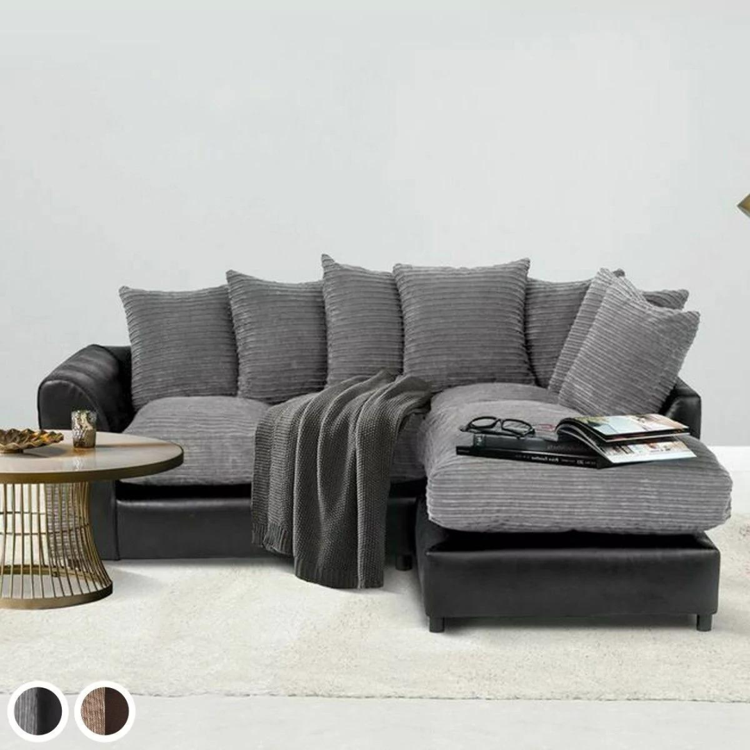 Harvey Cord Fabric Corner Sofa - Black or Brown