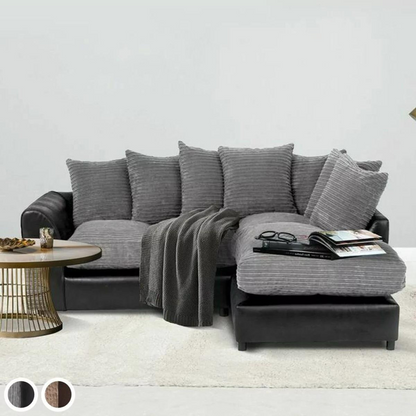 Harvey Cord Fabric Corner Sofa - Black or Brown