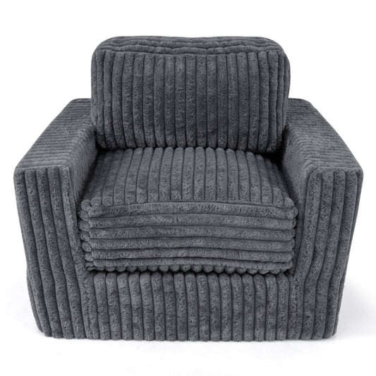 Furry Boneless Couch for Small Spaces with Removable Cover and Pillow-Grey