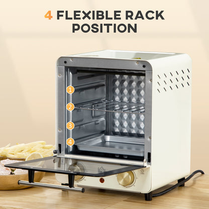 HOMCOM Mini Oven, 15 Litres Electric Oven and Grill with 60-230_ Adjustable Temperature, 60 Minute Timer, Include Baking Tray, Wire Rack and Crumb Tray, 1000W, Cream White