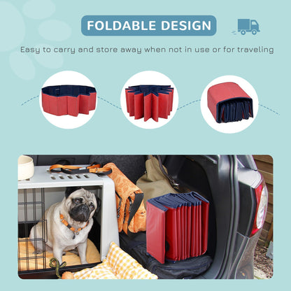 PawHut Foldable Dog Pool, 80 x 20 cm Pet Paddling Pool with Wood Board Support and Anti-Slip Bottom, Portable Doggy Paddling Pool for Garden and Outdoor Use, Red