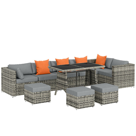 Outsunny 10 Piece Rattan Garden Furniture Set, 2 Corner Sofas with 4 Chairs, 4 Stools and Coffee Table, Outdoor Patio Furniture