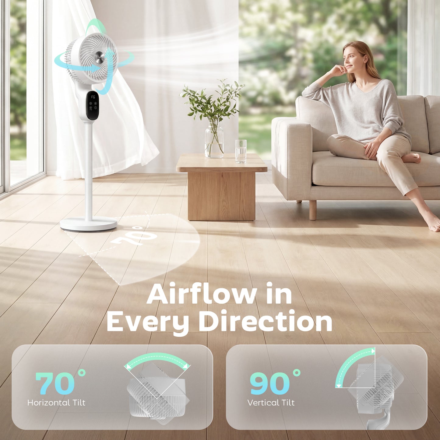 HOMCOM 20 dB Silent Standing Fan for Bedroom, 39" Pedestal Fan with Remote, 90Â° Oscillating, 8 Speeds, Adjustable Height, White