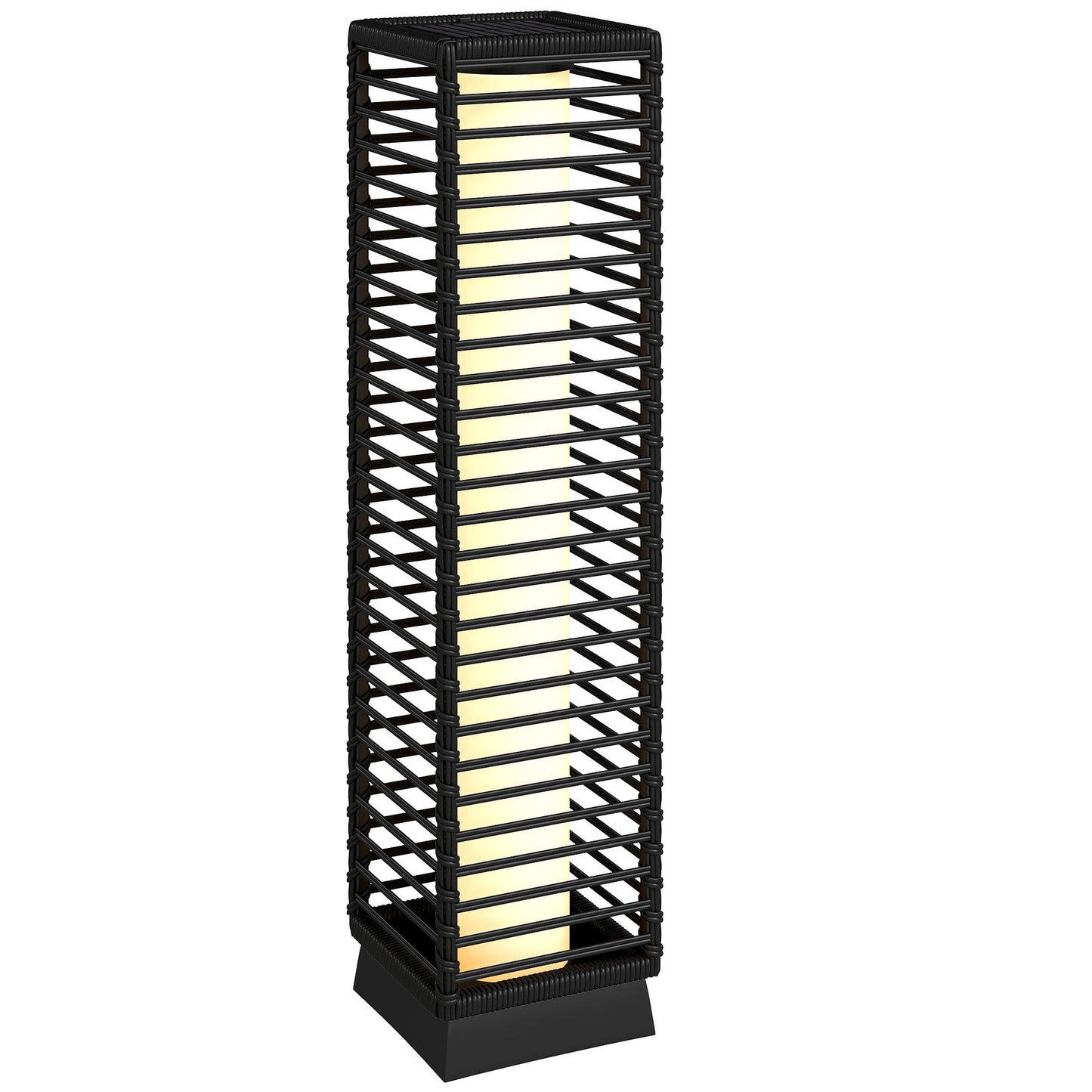 Outsunny Garden Rattan Lamp, 68 cm Solar Rattan Floor Lamp, Solar Garden Light with Auto On/Off LEDs, IP44 Waterproof, Black