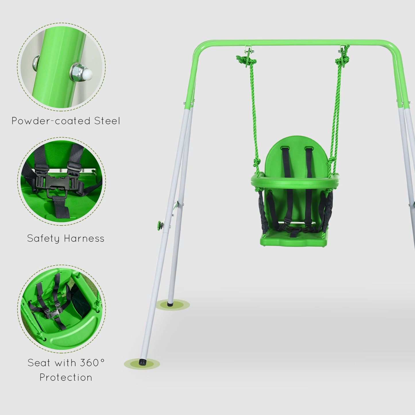 Outsunny Kids Swing, Steel Nursery Swing, with Seatbelt, High Support Back, Front Guard, for Ages 6-36 Months - Green