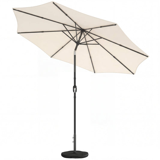 Outsunny 2.7 m Garden Parasol Umbrella with Cross Base and Sandbag, Retractable Ribs, Outdoor Table Market Umbrella, Cream White