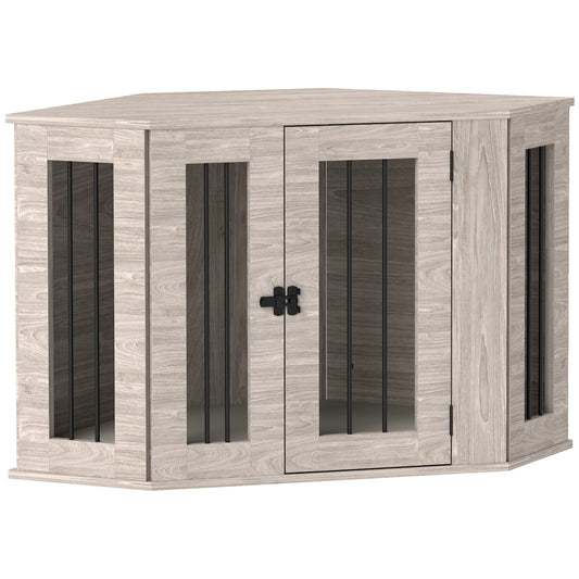 PawHut Dog Crate Furniture Side Table, with Cushion, 104 x 55 x 63cm - Walnut Brown