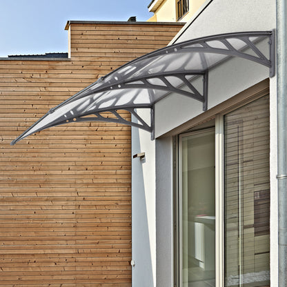 Outsunny Front Door Canopy Outdoor Awning Aluminium Rigid Plastic Polycarbonate Rain Shelter UV Water Rain Resistant 196 x 75cm Clear